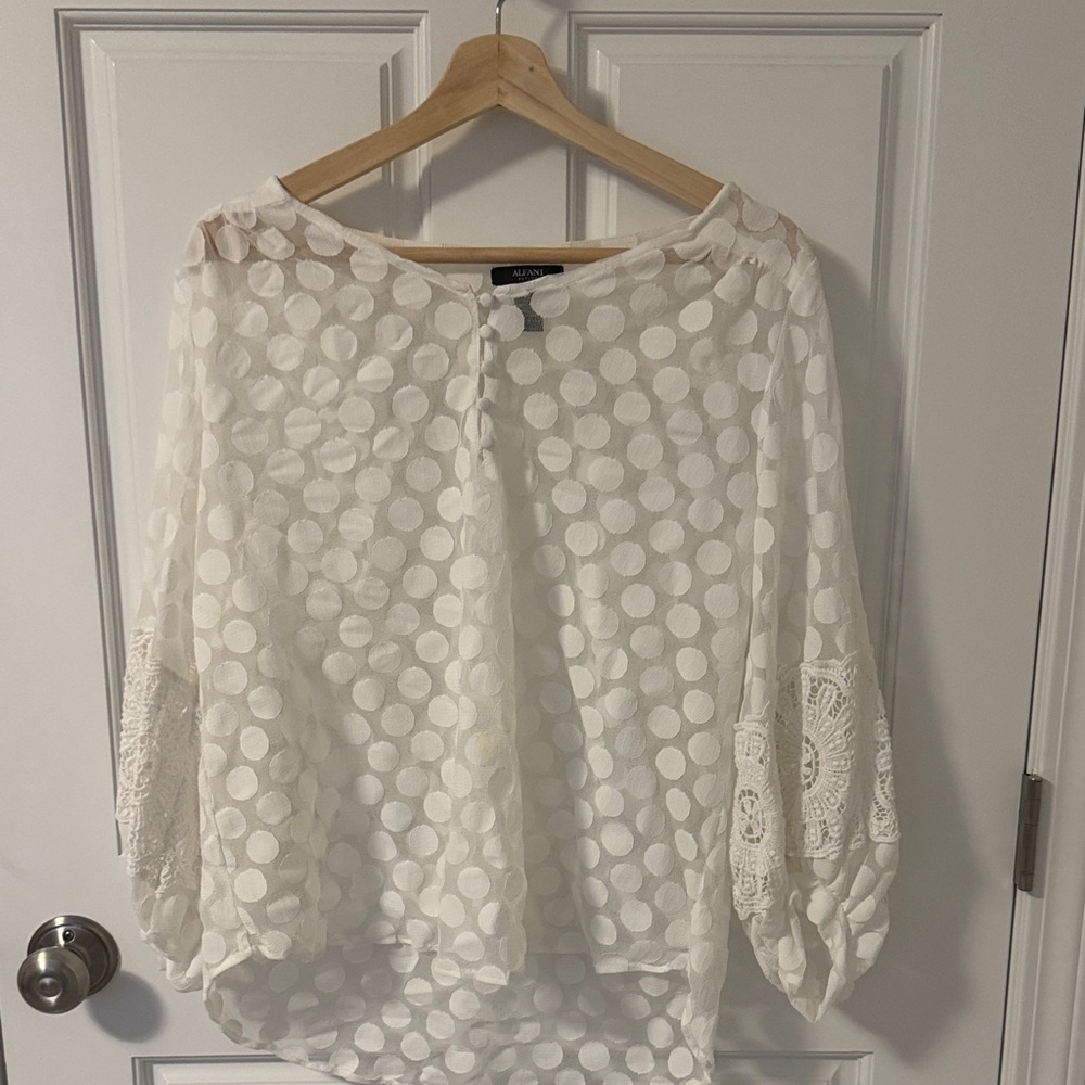 Alfani White Polka Dot Blouse